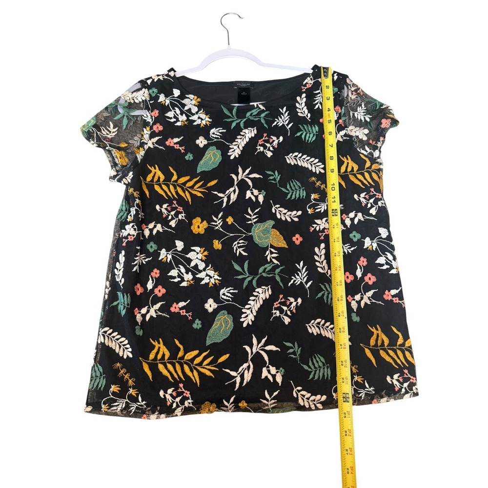 Ann Taylor All Over Embroidered Blouse Black Mesh Overlay Garden Fairy Size M - Picture 7 of 8